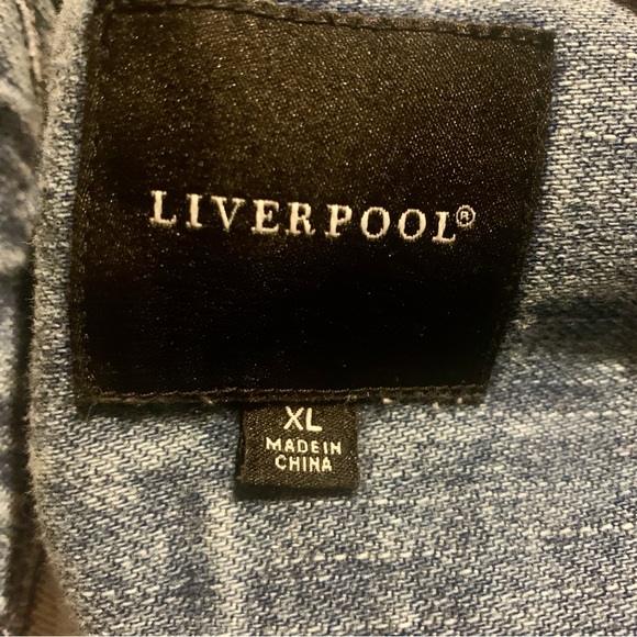 Liverpool Fringed Denim Jean Jacket Acid Wash With Frayed Sleeves Size XL - Picture 8 of 8